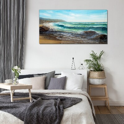Calm waves on the seashore Glass Print