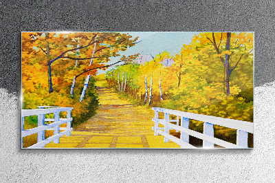 Golden path in the autumn forest Glass Print