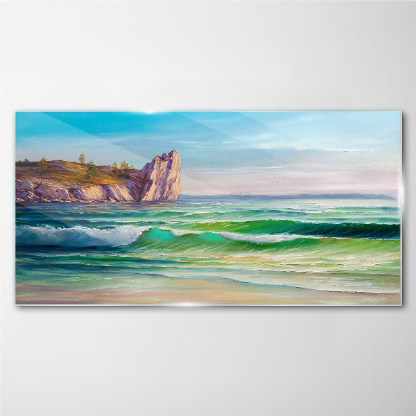 A wave in green and blue Glass Print