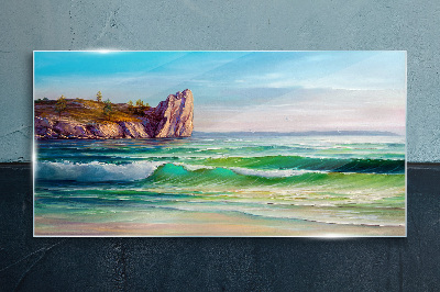 A wave in green and blue Glass Print