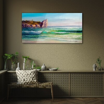A wave in green and blue Glass Print