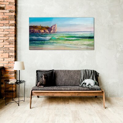 A wave in green and blue Glass Print