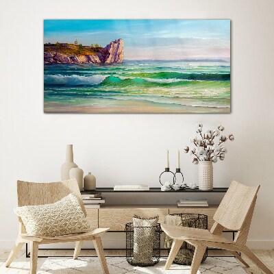 A wave in green and blue Glass Print