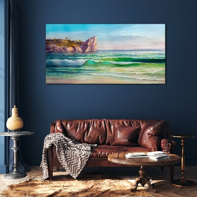 A wave in green and blue Glass Print
