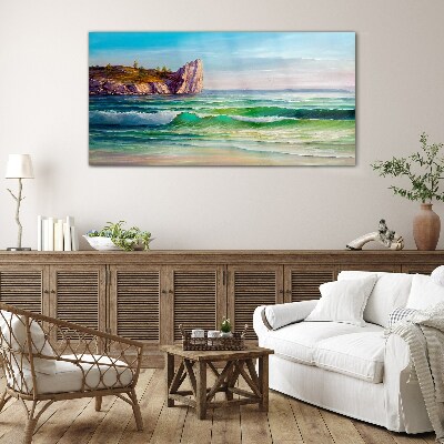 A wave in green and blue Glass Print