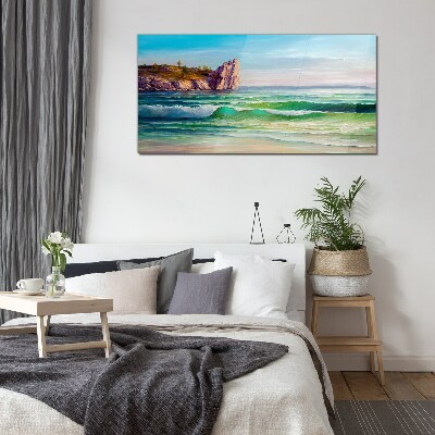 A wave in green and blue Glass Print