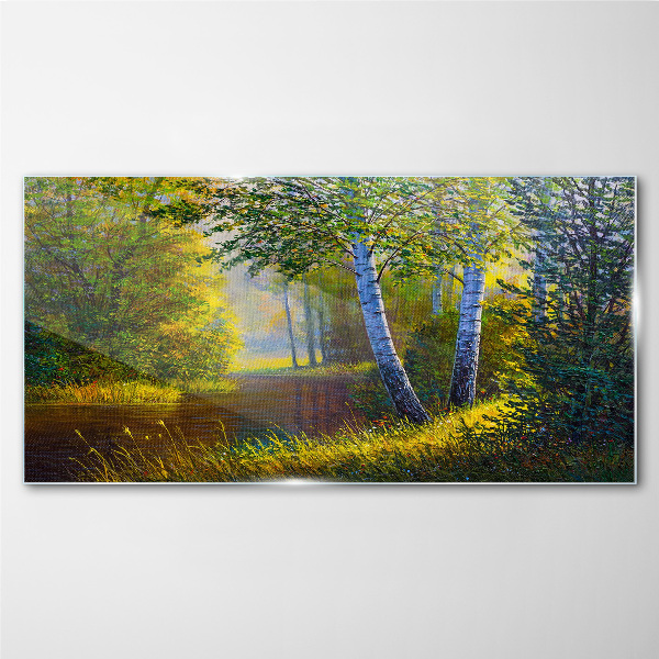 Golden light on the river bank Glass Print