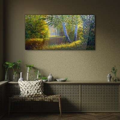 Golden light on the river bank Glass Print