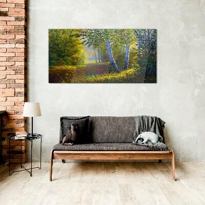 Golden light on the river bank Glass Print