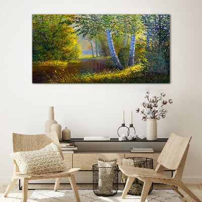 Golden light on the river bank Glass Print