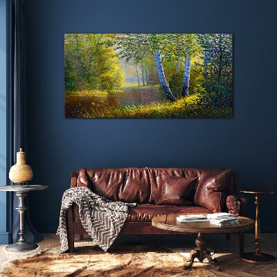 Golden light on the river bank Glass Print