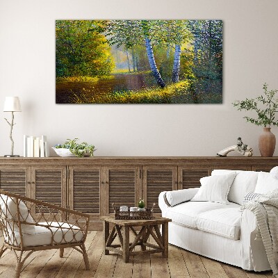 Golden light on the river bank Glass Print