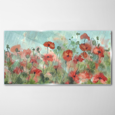 Flowers plants poppies rain Glass Print