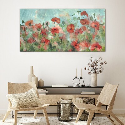 Flowers plants poppies rain Glass Print