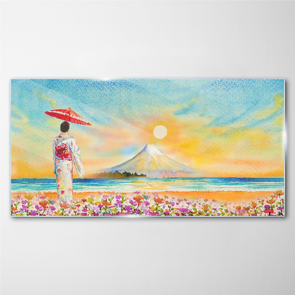 A quiet morning by the sea Glass Print