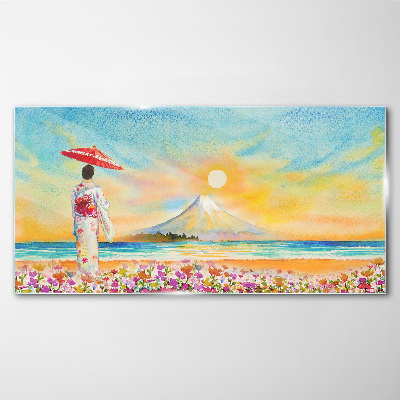 A quiet morning by the sea Glass Print