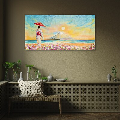 A quiet morning by the sea Glass Print