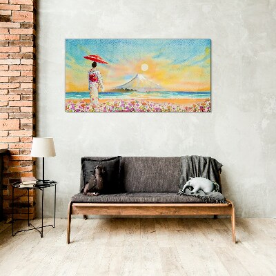 A quiet morning by the sea Glass Print