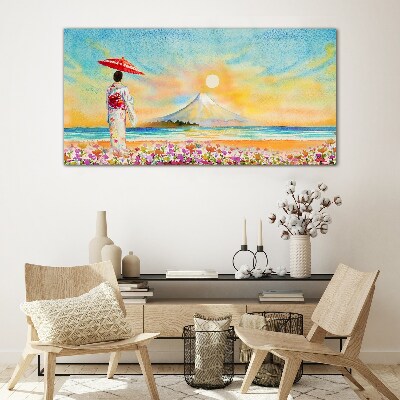 A quiet morning by the sea Glass Print