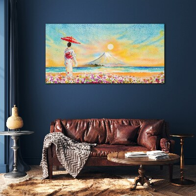A quiet morning by the sea Glass Print