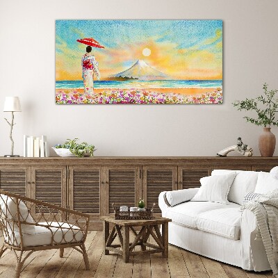 A quiet morning by the sea Glass Print
