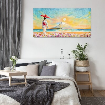 A quiet morning by the sea Glass Print