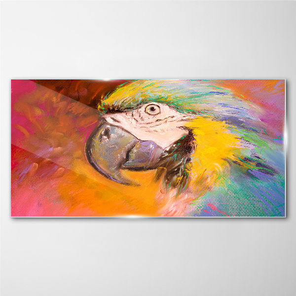 Tropical parrot in joyful colors Glass Wall Art