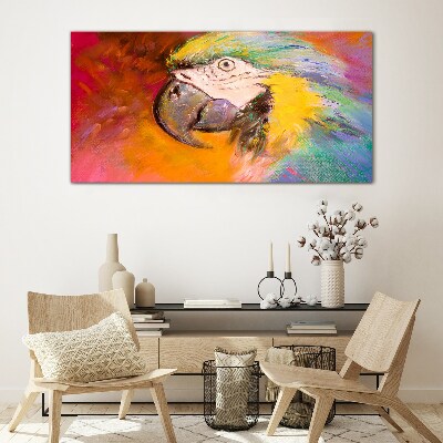 Tropical parrot in joyful colors Glass Wall Art