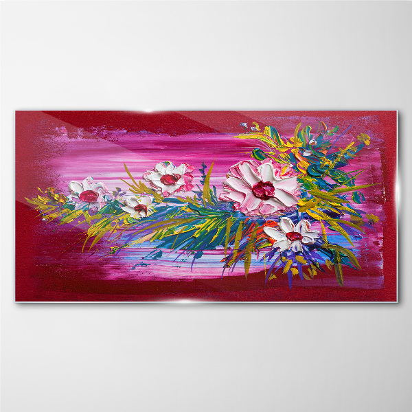 Flowers on a pink background Glass Print