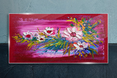 Flowers on a pink background Glass Print