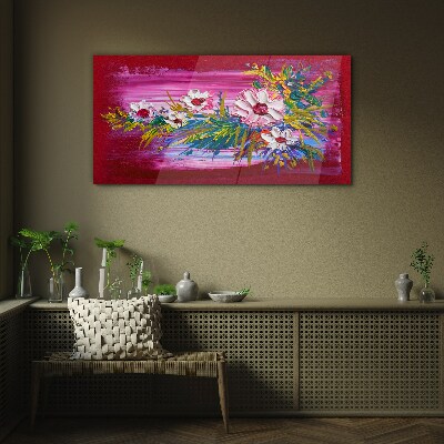 Flowers on a pink background Glass Print