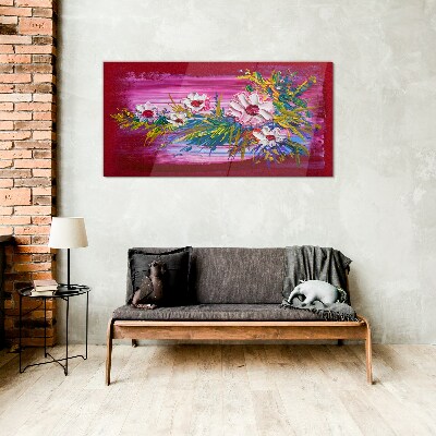 Flowers on a pink background Glass Print