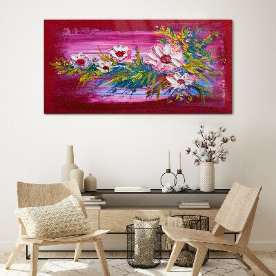 Flowers on a pink background Glass Print