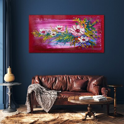 Flowers on a pink background Glass Print