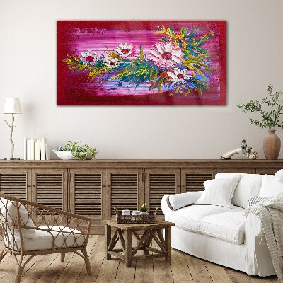 Flowers on a pink background Glass Print