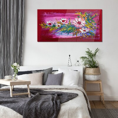 Flowers on a pink background Glass Print