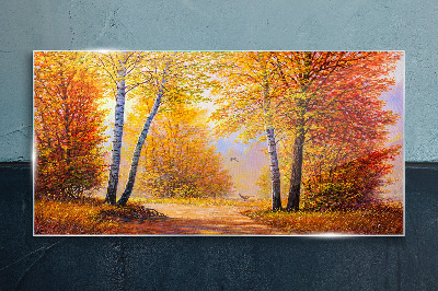 Golden autumn in the forest Glass Print