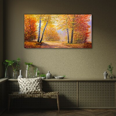 Golden autumn in the forest Glass Print