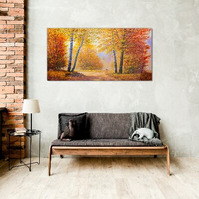 Golden autumn in the forest Glass Print
