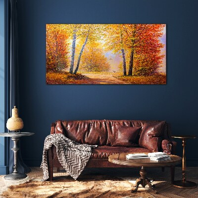 Golden autumn in the forest Glass Print