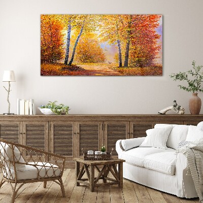Golden autumn in the forest Glass Print