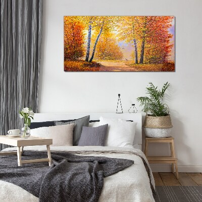 Golden autumn in the forest Glass Print