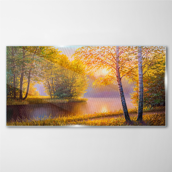 Golden Morning at the Lake Glass Print