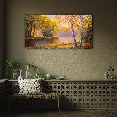 Golden Morning at the Lake Glass Print