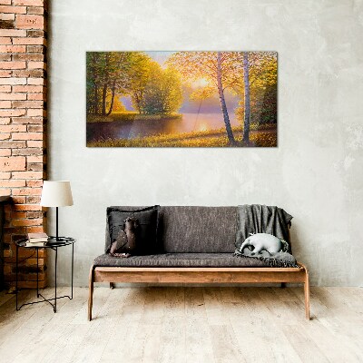 Golden Morning at the Lake Glass Print