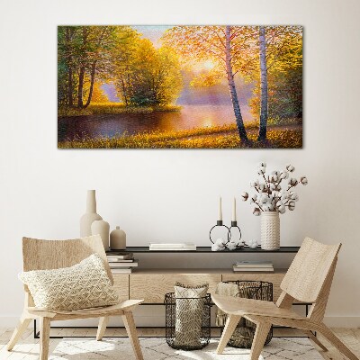 Golden Morning at the Lake Glass Print