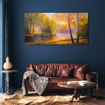 Golden Morning at the Lake Glass Print