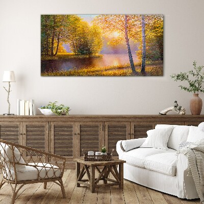 Golden Morning at the Lake Glass Print