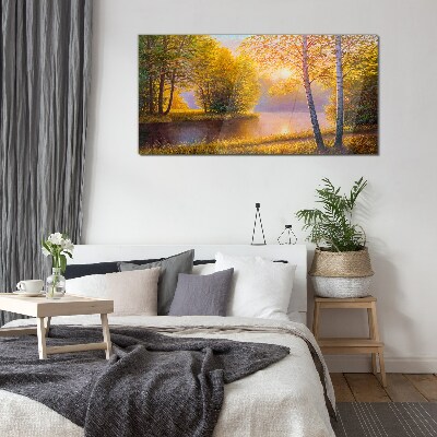 Golden Morning at the Lake Glass Print