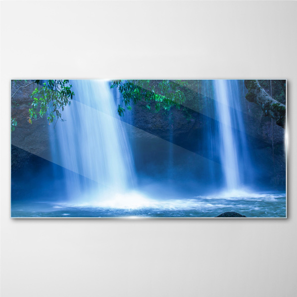 Waterfall in blue Glass Print